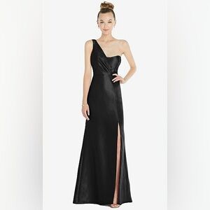 Alfred Sung Black Satin Twill One Shoulder Bridesmaid Dress